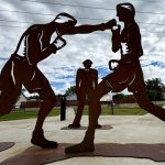 champions park with boxing statues in shelby, mt